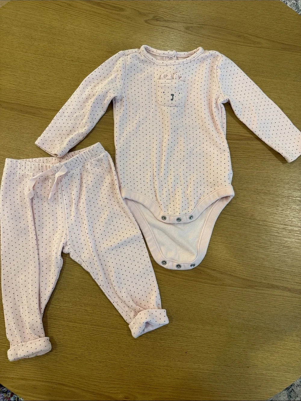 Baby GapPink Dotted Baby One-Piece Set - Soft Long Sleeve & Pants 6-12mos